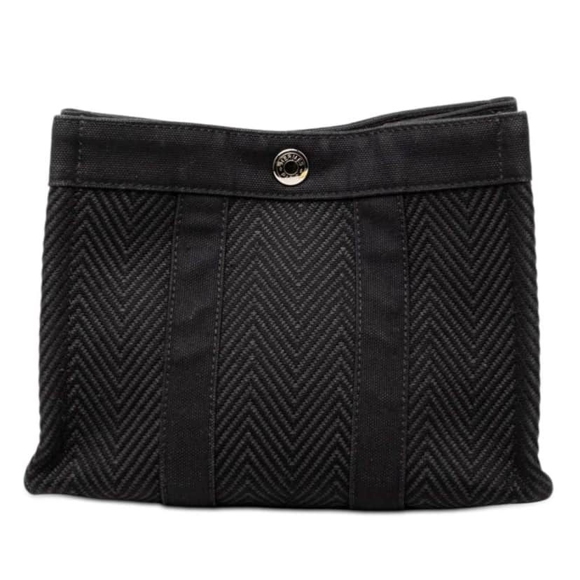 Hermès Chevron Canvas Fourre Tout Pouch Black Canvas Good condition - Front View