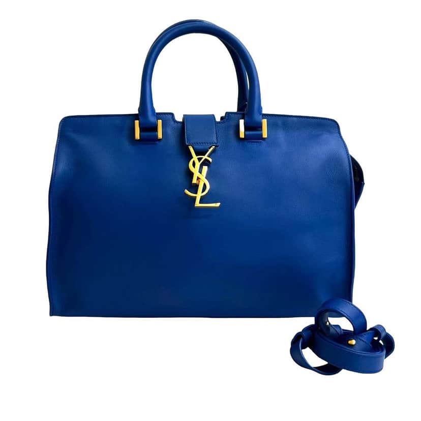 Saint Laurent Small Leather Monogram Downtown Cabas Satchel Blue Leather Very good condition - Front View