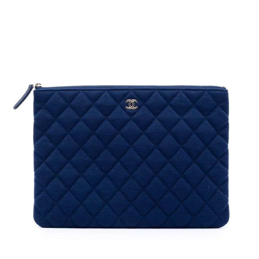 Chanel Medium Quilted Jersey O Case Clutch Blue Cotton Good condition - Front View