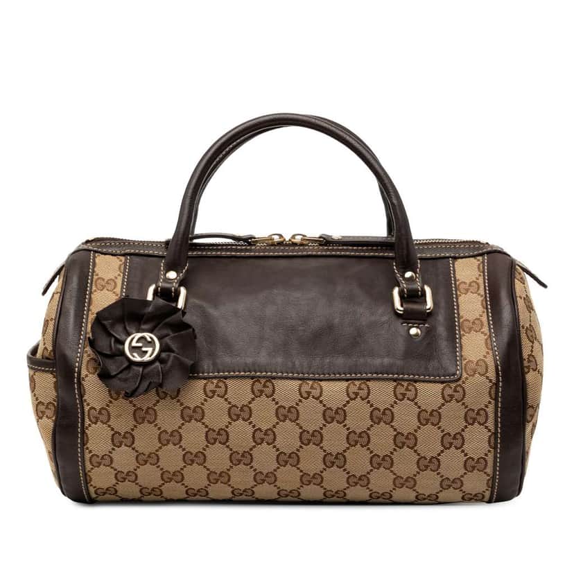 Gucci GG Canvas Trophy Boston Bag Beige Canvas Good condition - Front View