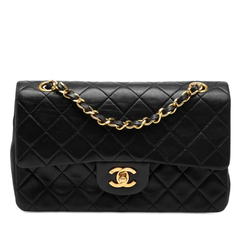Chanel Small Classic Lambskin Double Flap Black Leather Good condition - Front View
