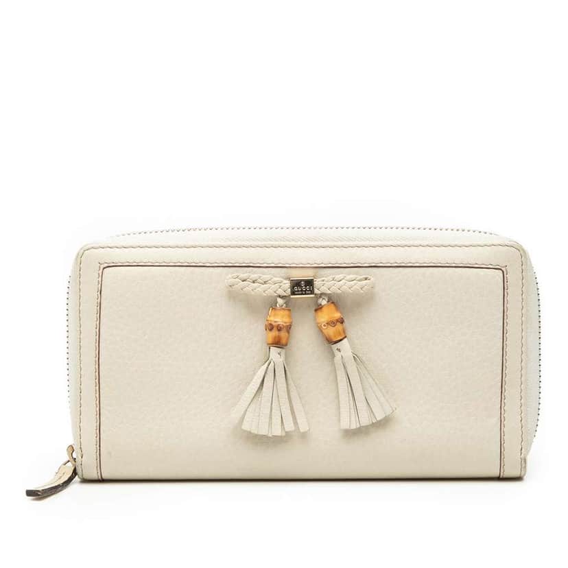 Gucci Leather Bamboo Tassel Continental Wallet White Leather Very good condition - Front View