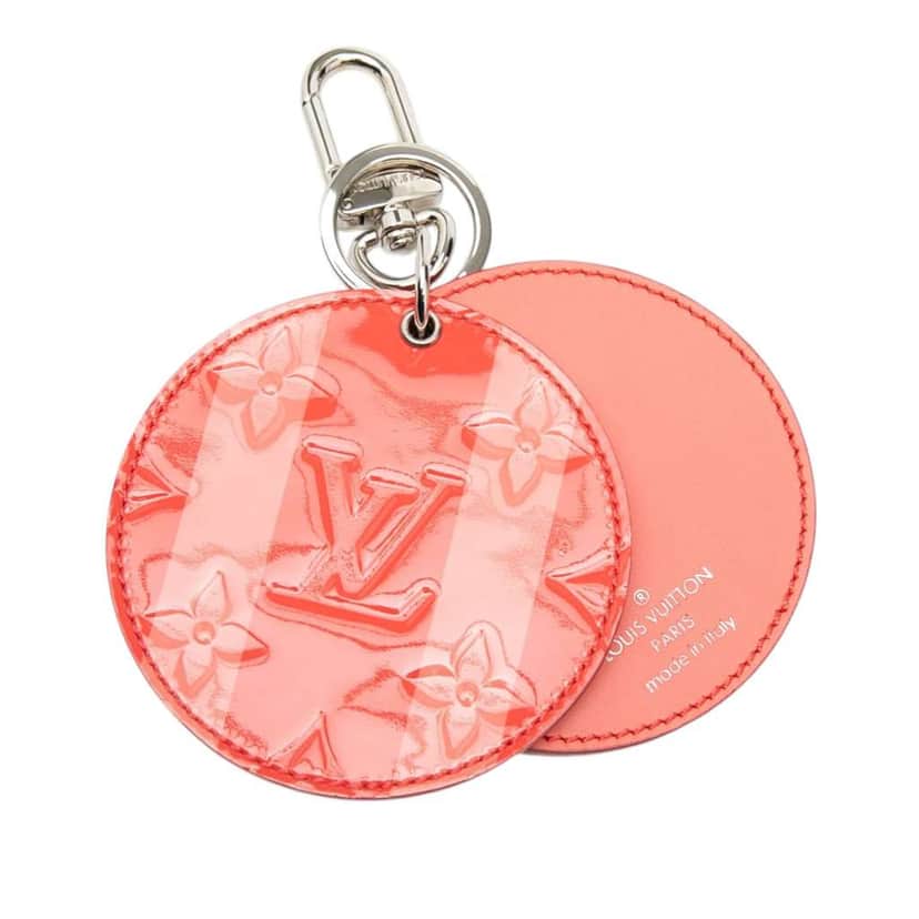 Louis Vuitton Rose Litchi Monogram Vernis Sweet Stripes Mirror Bag Charm and Key Holder Red Leather Very good condition - Front View
