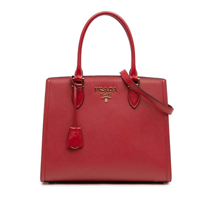 Prada Soft Calf Trimmed Saffiano Lux Satchel Red Leather Good condition - Front View