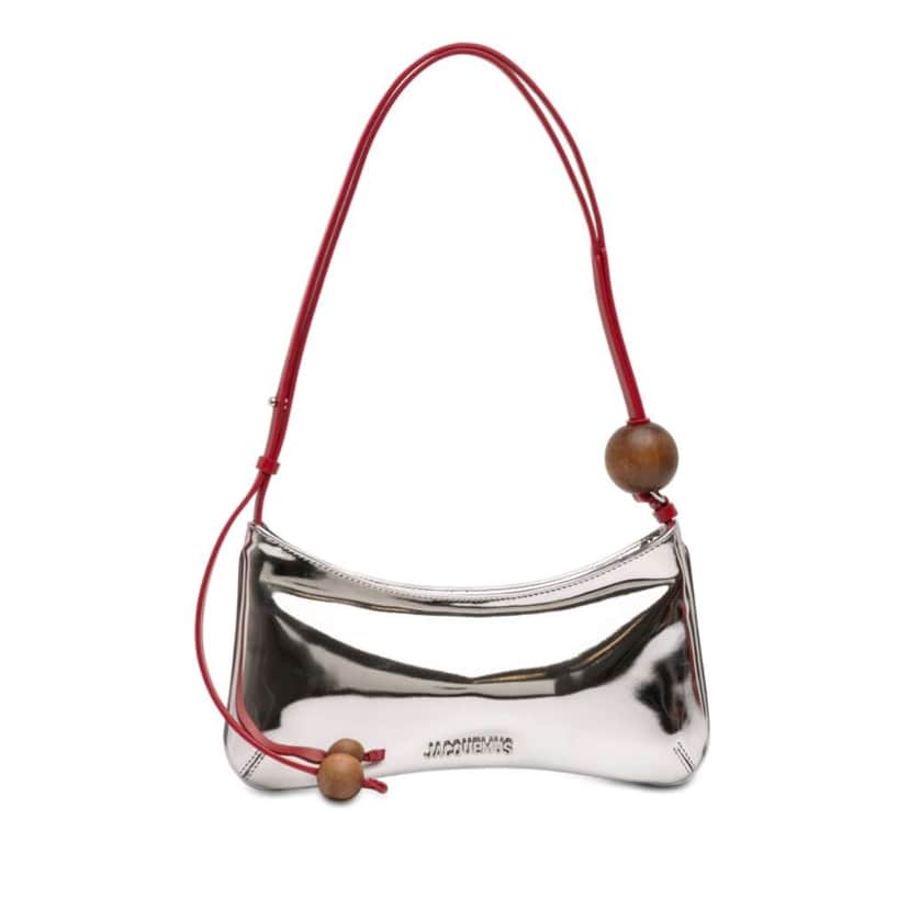 Jacquemus Patent Le Bisou Perle Shoulder Bag Silver Leather Good condition - Front View