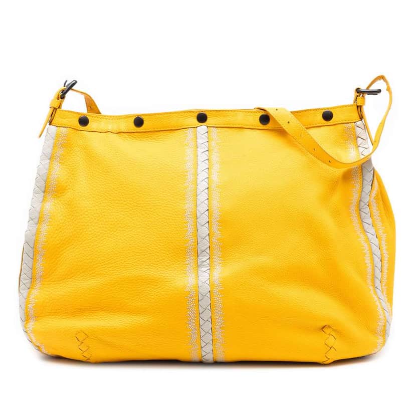 Bottega Veneta Intrecciato Trimmed Nappa Crossbody Yellow Leather Good condition - Front View