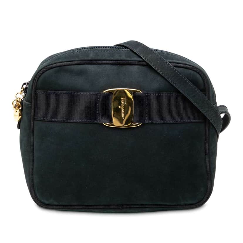 Salvatore Ferragamo Suede Vara Bow Crossbody Blue Leather Good condition - Front View