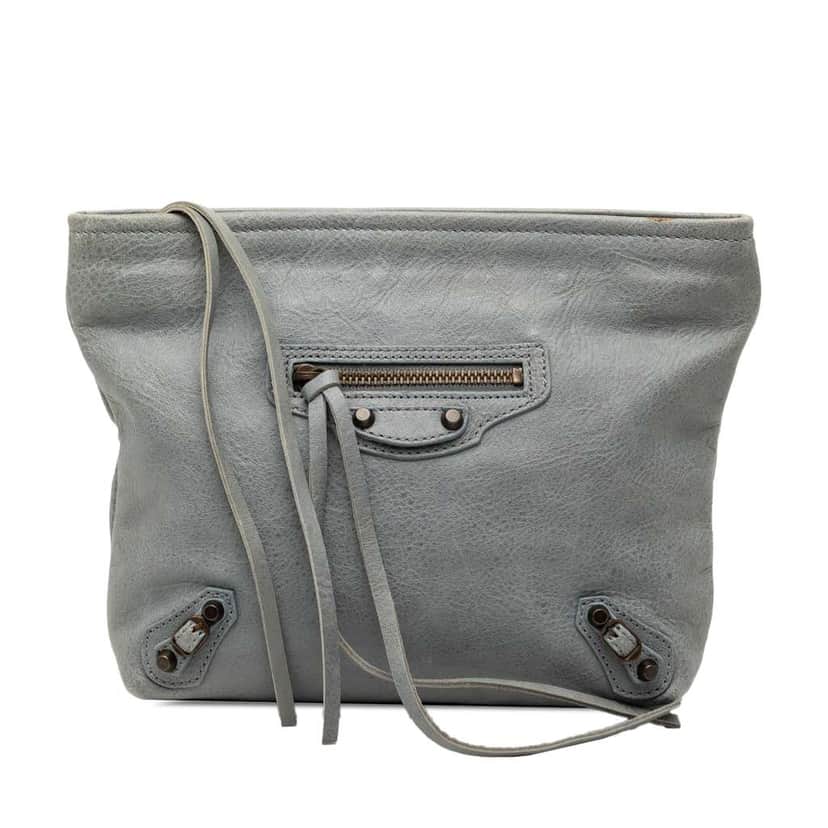Balenciaga Lambskin Motocross Classic Clutch Grey Leather Good condition - Front View