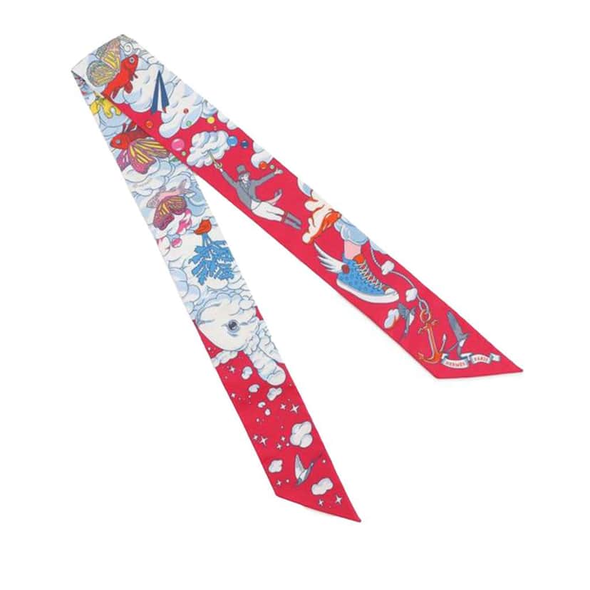 Hermès Sur Mon Nuage Silk Twilly Scarf Pink Silk Very good condition - Front View