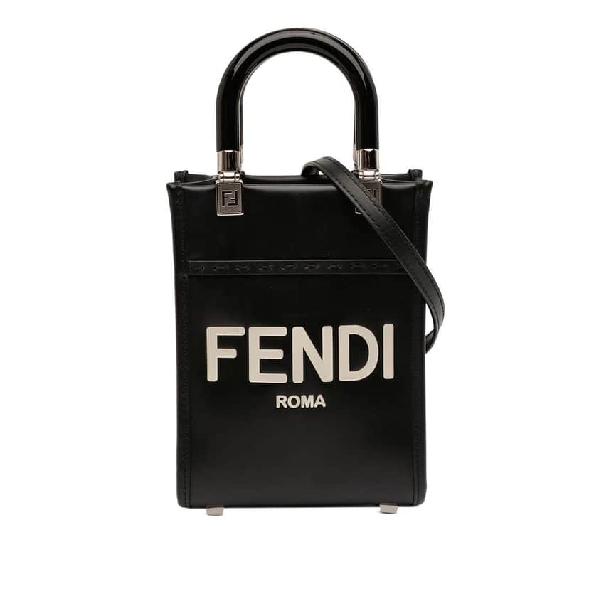Fendi Mini Leather Sunshine Shopper Tote Black Leather Good condition - Front View