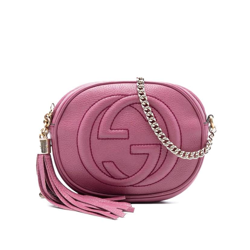 Gucci Mini Pebbled Calfskin Soho Chain Crossbody Pink Leather Good condition - Front View