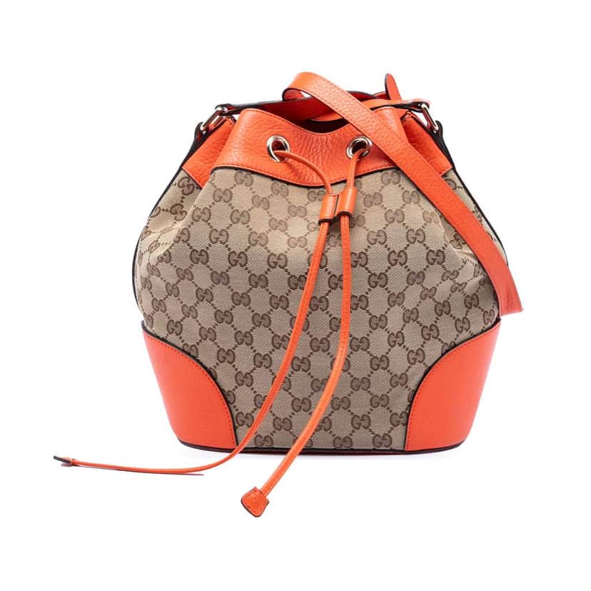 Gucci GG Canvas Drawstring Bucket Bag Beige Good condition - Front View