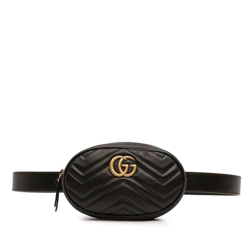 Gucci GG Marmont Matelasse Leather Belt Bag Black Leather Good condition - Front View