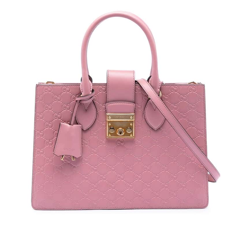 Gucci Medium Guccissima Padlock Double Top Handle Bag Pink Leather Good condition - Front View