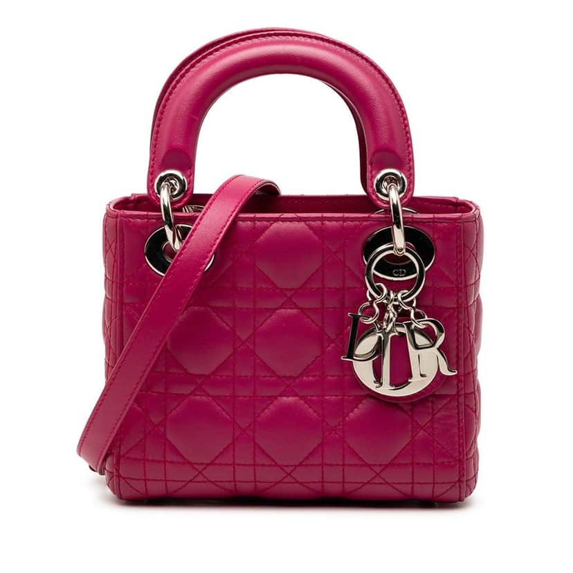 Dior Mini Lambskin Cannage Lady Dior Pink Leather Good condition - Front View
