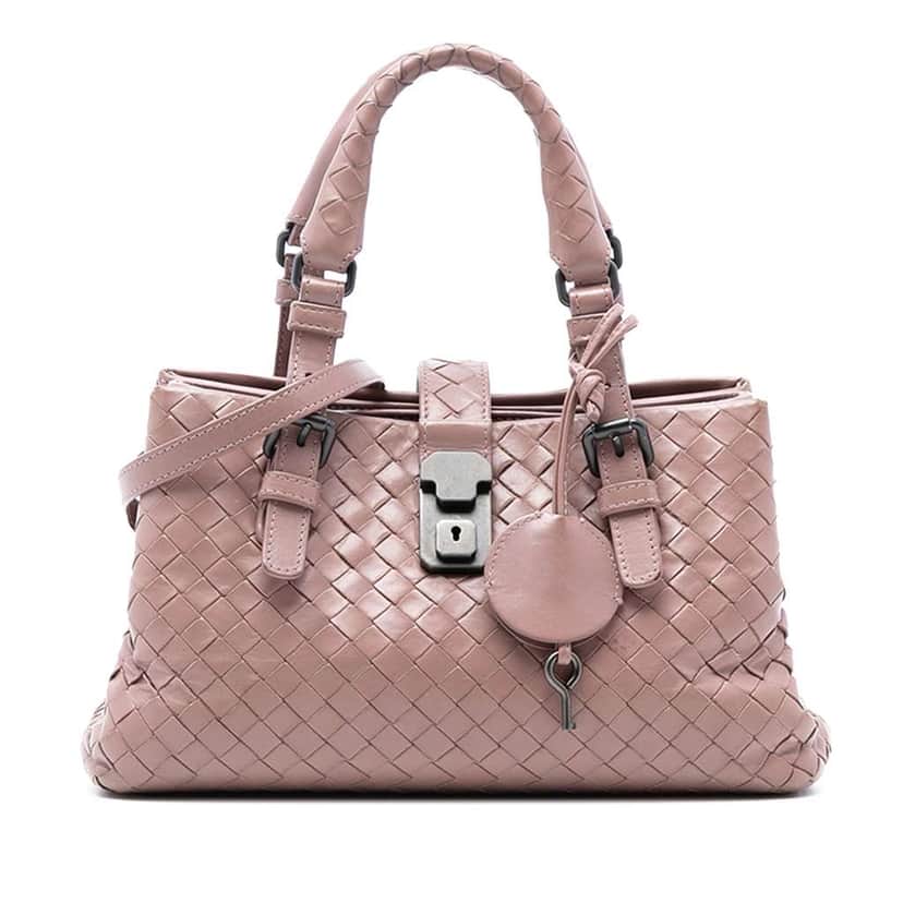 Bottega Veneta Mini Nappa Intrecciato Roma Satchel Pink Leather Good condition - Front View