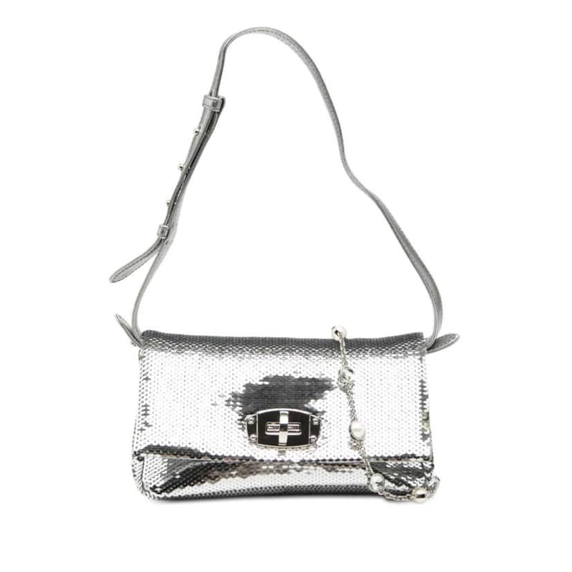 Miu Miu Metallic Sequin Crystal Chain Satchel Silver Good condition - Front View