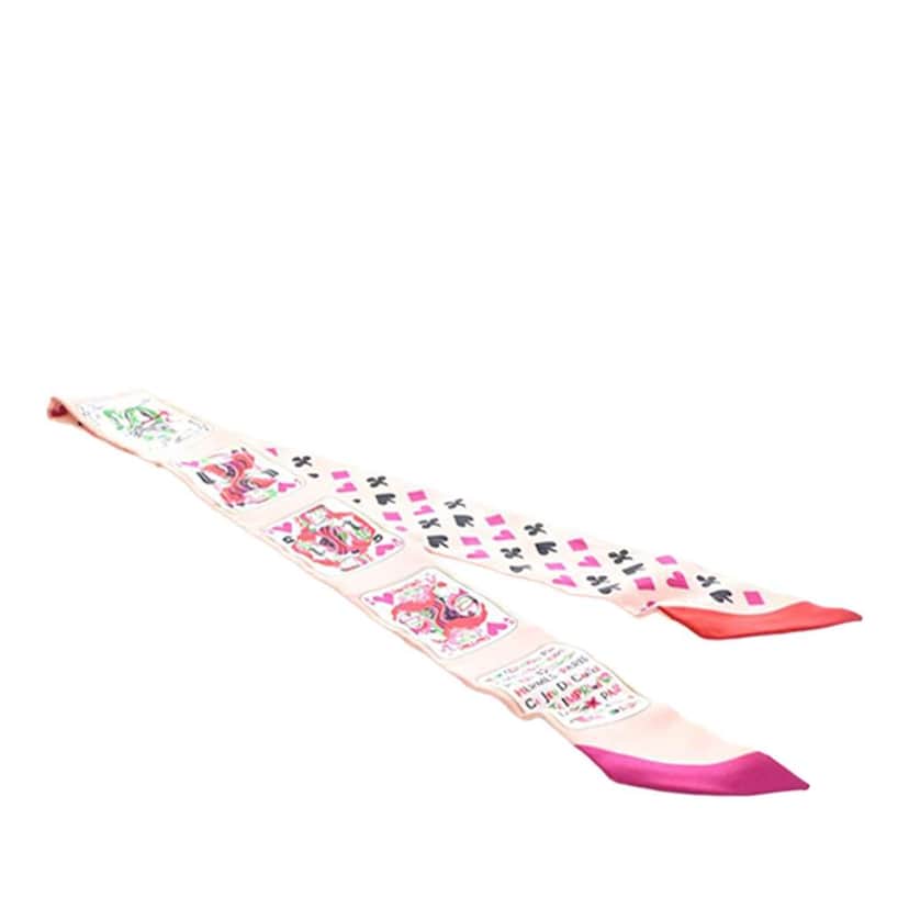 Hermès Jeu de Cartes Silk Twilly Scarf Pink Silk Good condition - Front View