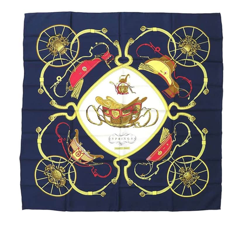 Hermès Springs Silk Scarf 90 Blue Silk Good condition - Front View