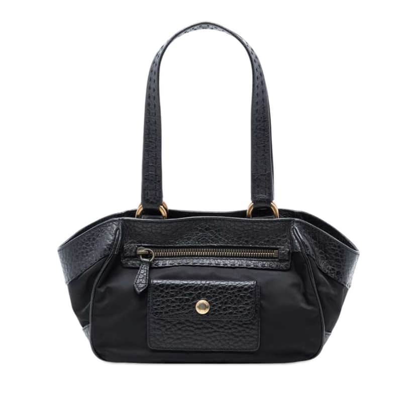 Prada Leather Trimmed Tessuto Front Flap Pocket Shoulder Bag Black Very good condition - Front View