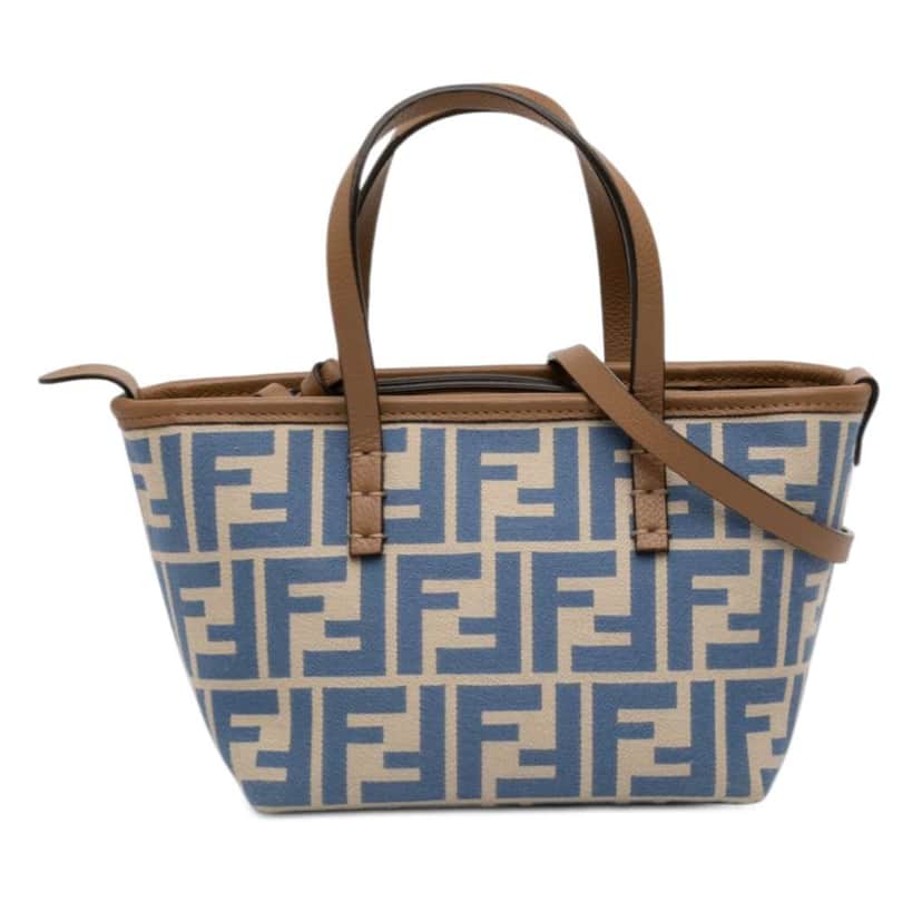 Fendi Mini Zucca Jacquard Roll Satchel Blue Jacquard Fair condition - Front View