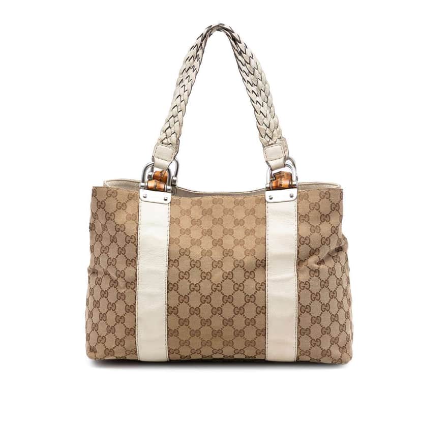 Gucci Medium GG Canvas Bamboo Libeccio Tote Beige Very good condition - Front View