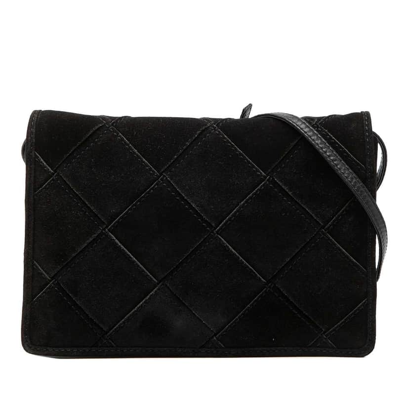 Bottega Veneta Suede Intrecciato Crossbody Black Leather Very good condition - Front View