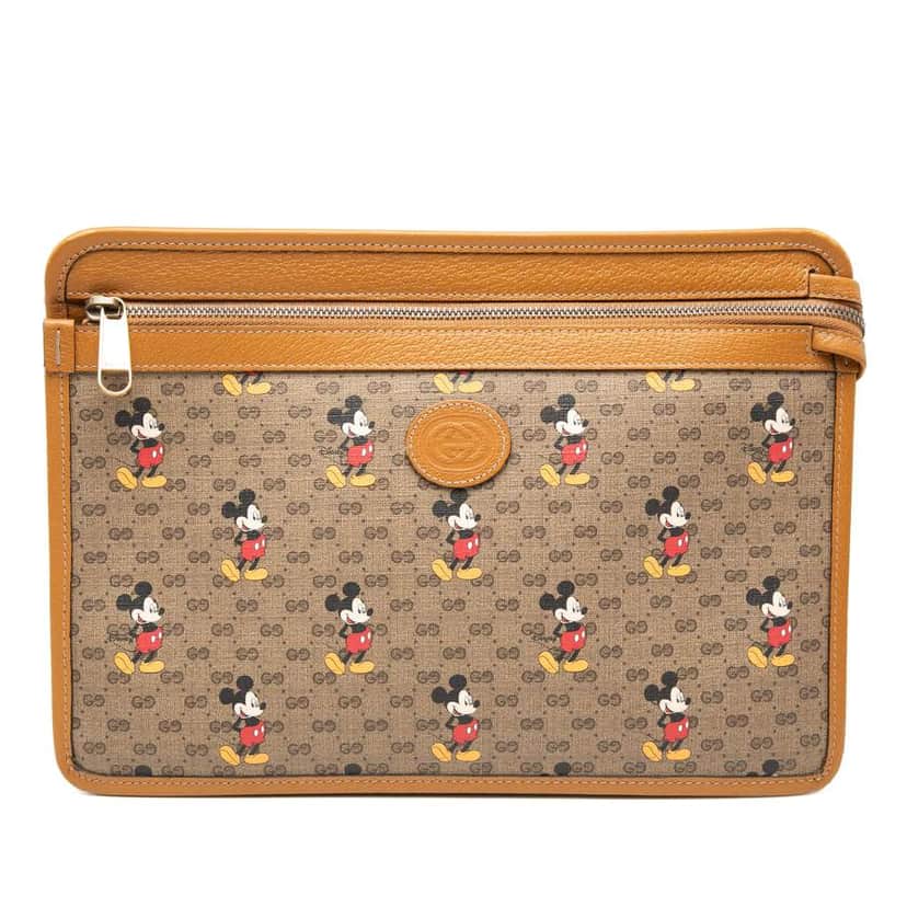 Gucci Disney Micro GG Supreme Mickey Mouse Clutch Brown Canvas Very good condition - Front View