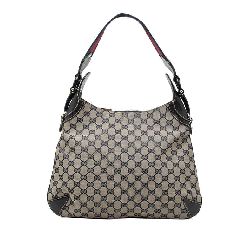 Gucci GG Canvas Web Horsebit Creole Hobo Beige Canvas Very good condition - Front View