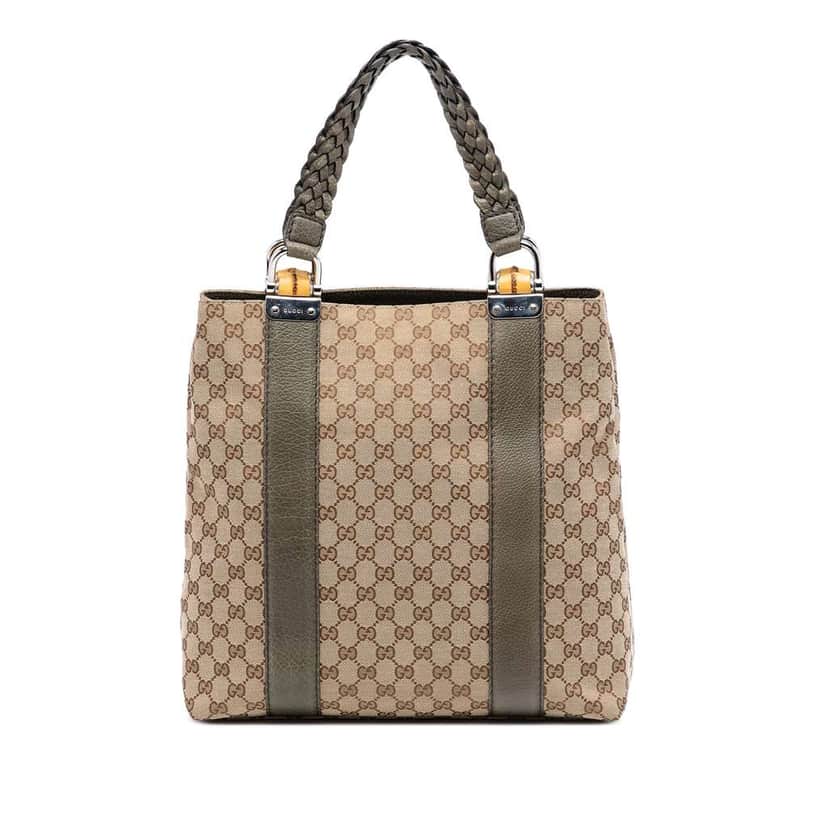 Gucci Large GG Canvas Bamboo Libeccio Tote Beige Good condition - Front View