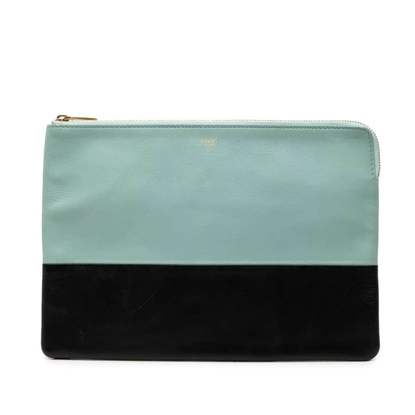 Celine Bicolor Lambskin Solo Clutch Blue Leather Very good condition - Front View
