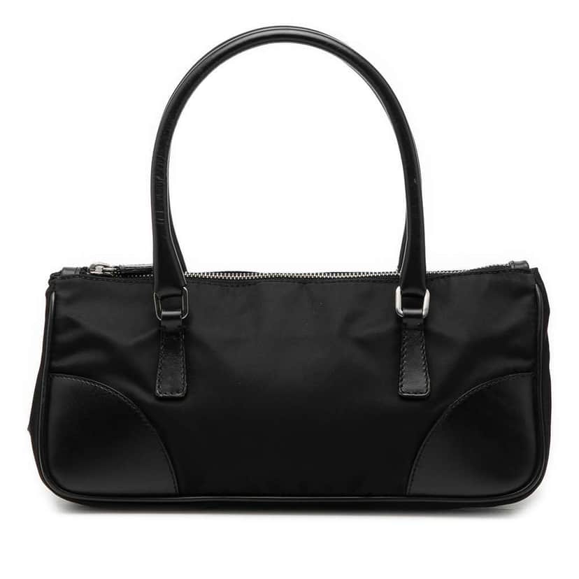 Prada Vitello Trimmed Tessuto Handbag Black Very good condition - Front View