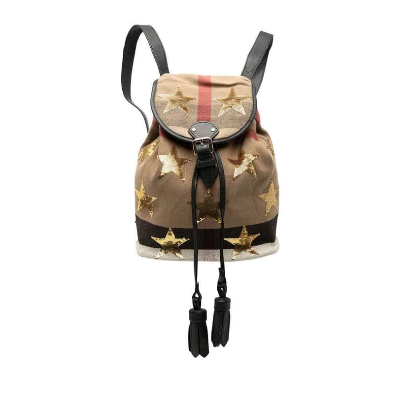 Burberry Mega Check Canvas Star Sequin Backpack Brown Canvas Very good condition - Front View