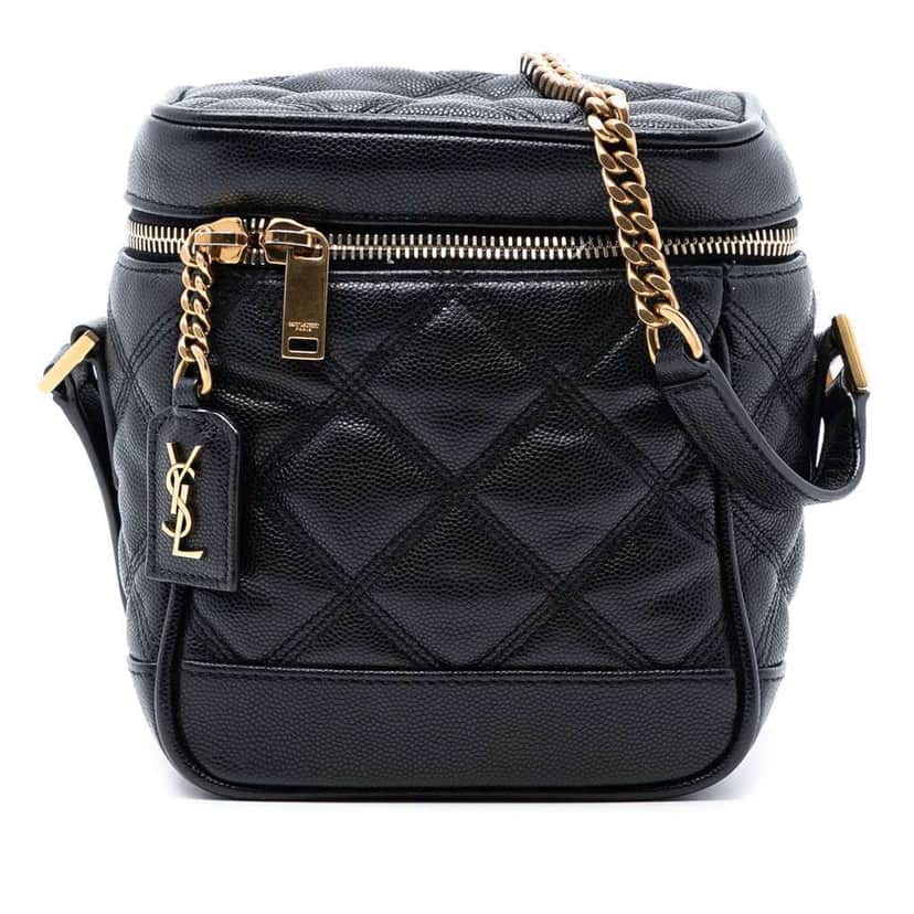 Saint Laurent Grain de Poudre Quilted 80s Vanity Bag Black Leather Very good condition - Front View