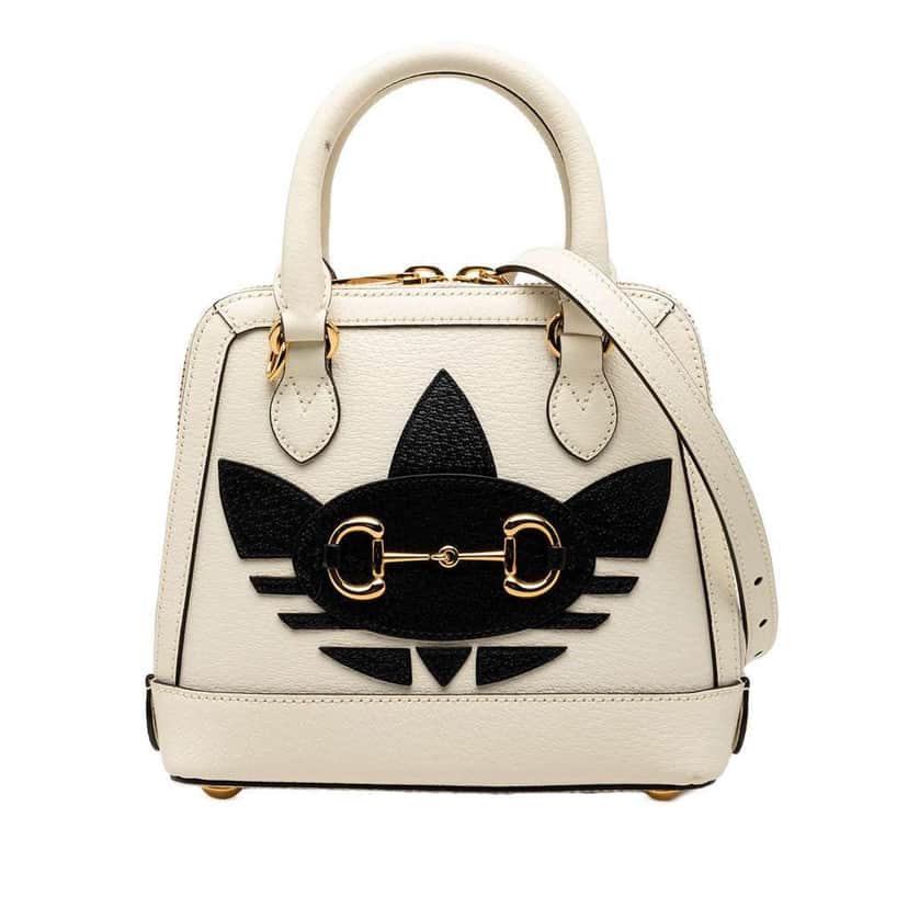 Gucci Adidas Mini Leather Horsebit 1955 Top Handle Bag White Leather Very good condition - Front View