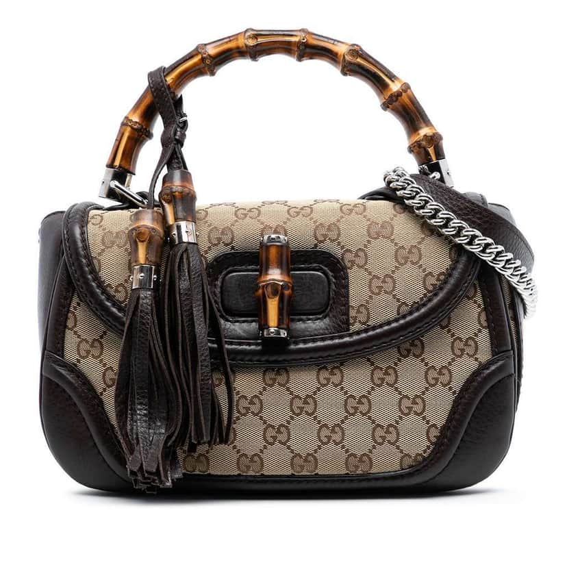 Gucci Medium GG Canvas New Bamboo Top Handle Bag Beige Very good condition - Front View