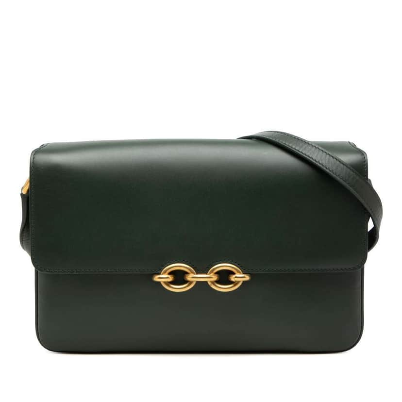 Saint Laurent Smooth Calfskin Le Maillon Crossbody Green Leather Very good condition - Front View