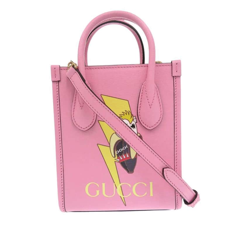 Gucci BNF Mini Textured Dollar Calfskin Bananya Print Vertical Tote Pink Leather Very good condition - Front View
