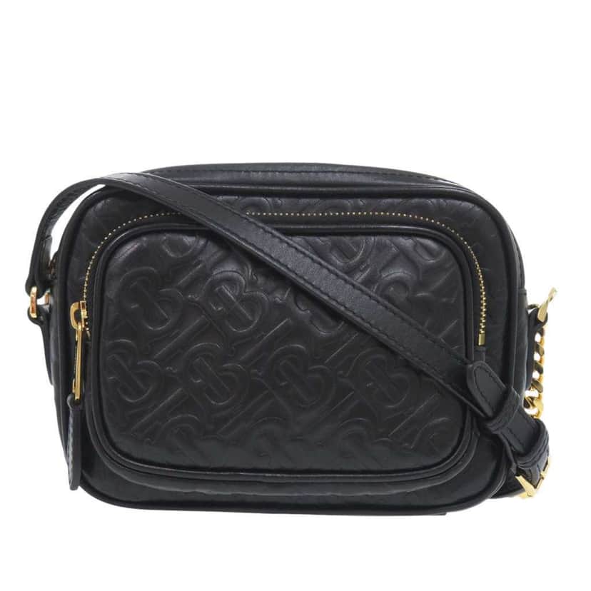 Burberry Embossed Calfskin TB Monogram Camera Chain Crossbody Black Leather Very good condition - Front View