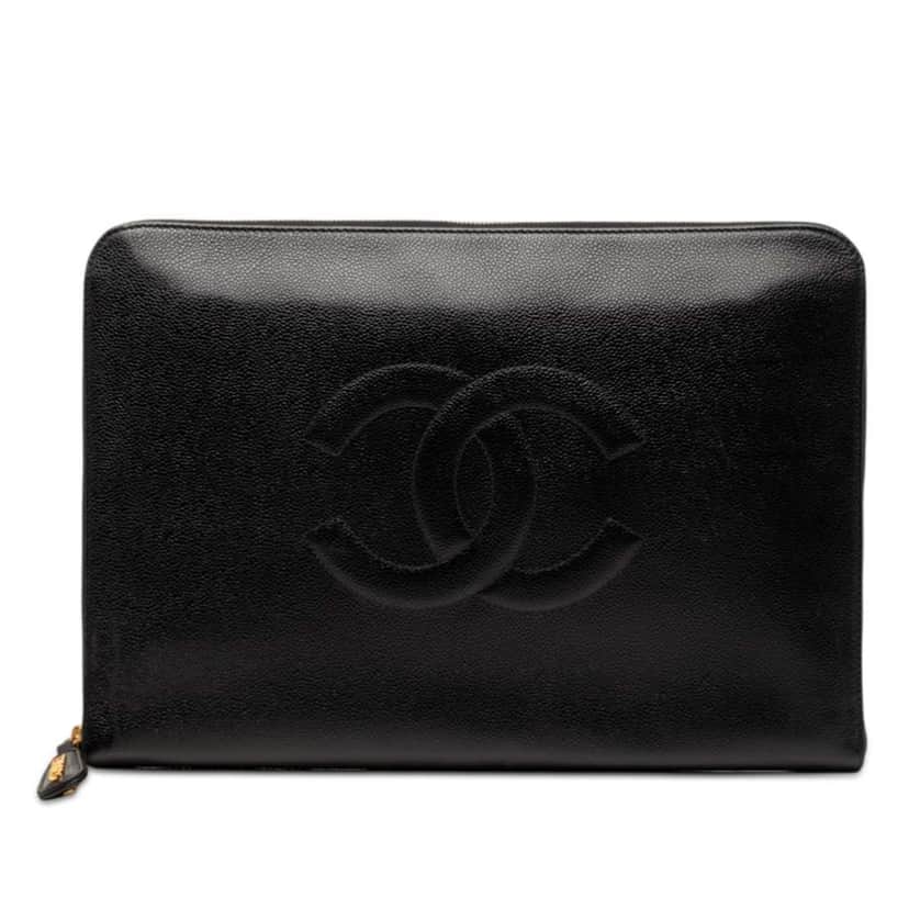 Chanel CC Caviar Documents Portfolio Clutch Black Leather Very good condition - Front View