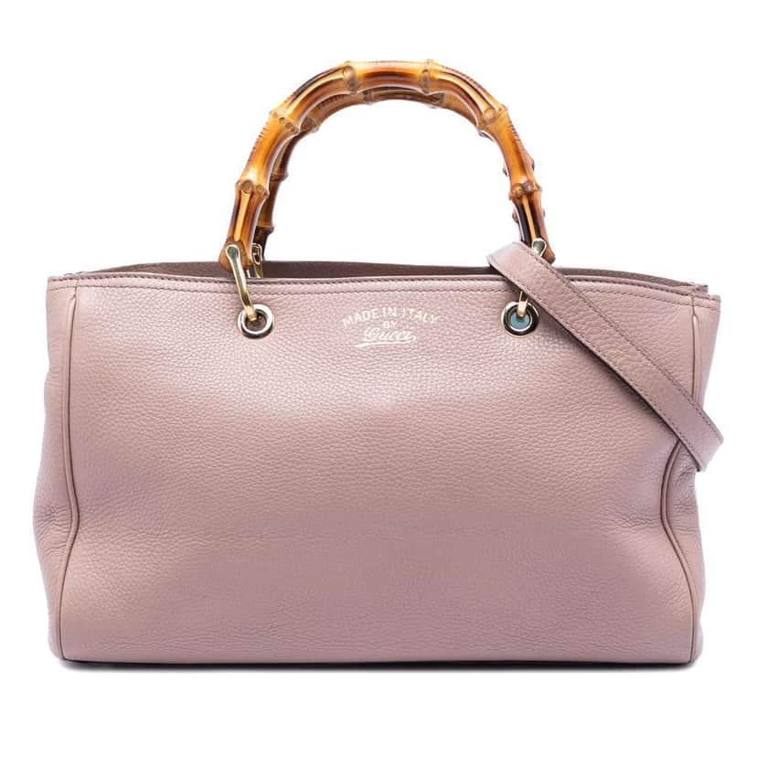 Gucci Medium Calfskin Bamboo Shopper Satchel Pink Leather Very good condition - Front View