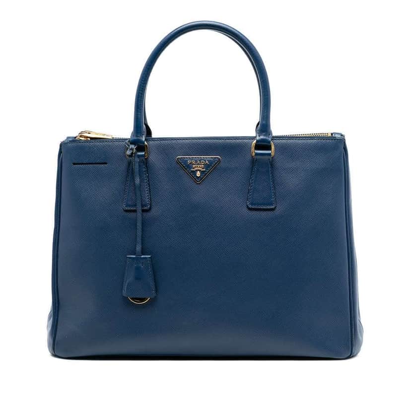Prada Medium Saffiano Lux Galleria Double Zip Satchel Blue Leather Good condition - Front View