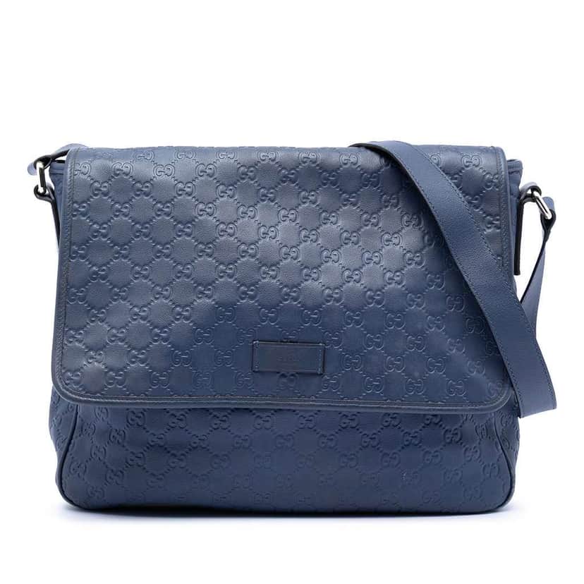 Gucci Guccissima Messenger Bag Blue Leather Very good condition - Front View