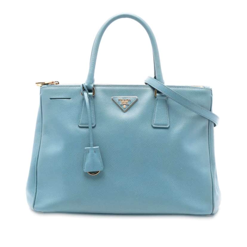 Prada Medium Saffiano Lux Galleria Double Zip Satchel Blue Leather Very good condition - Front View