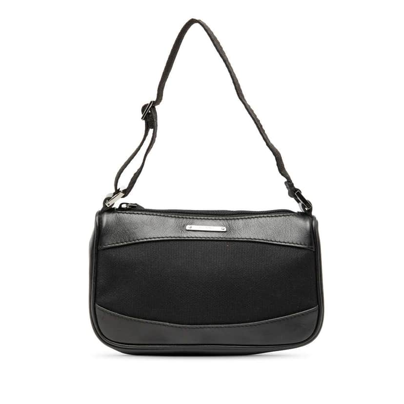 Gucci Leather Trimmed Canvas Shoulder Bag Black Canvas Very good condition - Front View