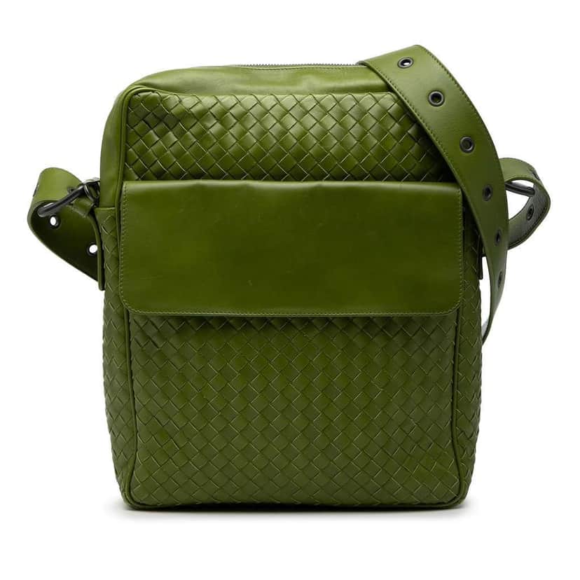 Bottega Veneta Nappa Intrecciato Messenger Bag Green Leather Very good condition - Front View
