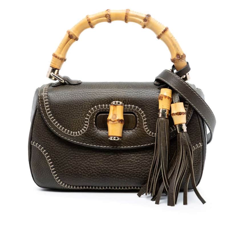Gucci Medium Leather New Bamboo Satchel Green Leather Very good condition - Front View