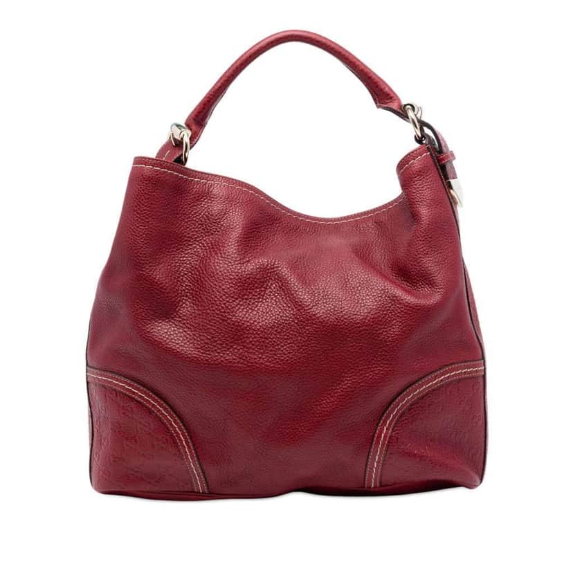 Gucci Large Guccissima Trimmed Leather Signoria Hobo Bag Red Leather Very good condition - Front View