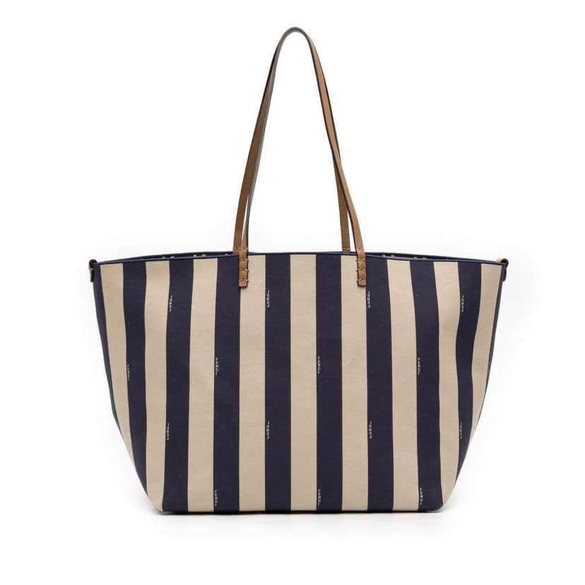 Fendi Large Zucca Canvas Pequin Striped Reversible Roll Tote Blue Canvas Very good condition - Front View