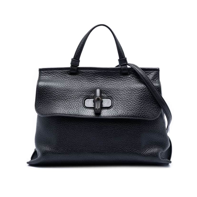 Gucci Medium Leather Bamboo Daily Satchel Black Leather Very good condition - Front View